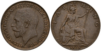 Великобритания 1 фартинг 1925 Георг V (1910-1936), светлая отделка KM 808.2, Spink 4060 бронза 4189-838