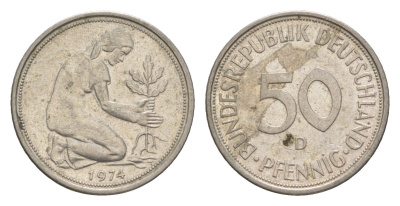 ФРГ 50 пфеннигов 1974 D KM 109, J. 384 медно-никель 4613-1131