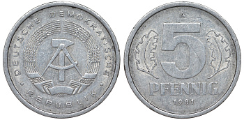 ГДР 5 пфеннигов 1981 A KM 9.2 алюминий 62-432