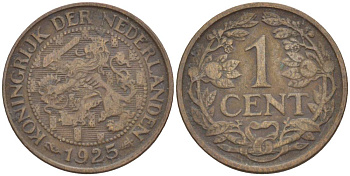 НИДЕРЛАНДЫ 1 ЦЕНТ 1925 ВИЛЬГЕЛЬМИНА I (1891-1948) KM 152 бронза 4532-729