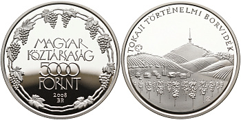 Венгрия 5000 форинтов 2008 Европейское наследие - долина Токай, телебашня KM 811 серебро  PROOF  01-164-12