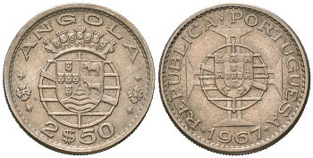 Ангола 2 1/2 эскудо 1967 KM 77 медно-никель aUNC 4618-1116