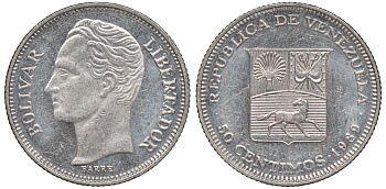 Венесуэла 50 сентимо 1989 Y 41a сталь плакированная никелем 4606-333