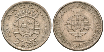 Ангола 2 1/2 эскудо 1967 KM 77 медно-никель aUNC 4618-1116