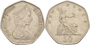 Великобритания 50 пенсов 1969 Елизавета II (1952-2022) KM 913, Spink 4223 (H1) медно-никель 4590-1222