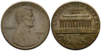 США 1 цент 1984 D, Линкольн KM 201b цинк плакированный медью 4136-242