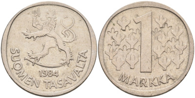 ФИНЛЯНДИЯ 1 МАРКА 1984 N KM 49a медно-никель 4563-533