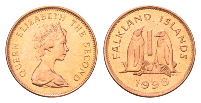Фолклендские острова (Фолкленды) 1 пенни 1998 Елизавета II (1952-2022), папуанский пингвин KM 2a сталь плакированная медью UNC 3458-1213