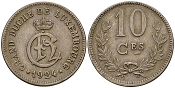 Люксембург 10 сантимов 1924 Шарлотта (1918-1964) KM 34 медно-никель 4584-946