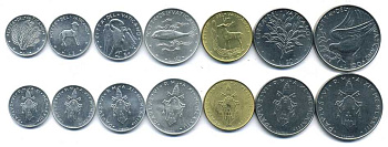 ВАТИКАН ЛОТ ИЗ 7 МОНЕТ 1973 ПАВЕЛ VI (1963-1978), ЖИВОТНЫЕ KM 116, 117, 118, 119, 120, 121, 122 UNC N4-26