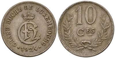 Люксембург 10 сантимов 1924 Шарлотта (1918-1964) KM 34 медно-никель 4584-946