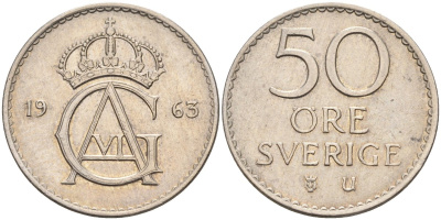 Швеция 50 эре 1963 Густав VI Адольф (1950-1973) KM 837 медно-никель 4582-747