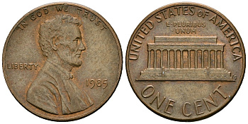 США 1 цент 1985 Линкольн KM 201b цинк плакированный медью 4136-263