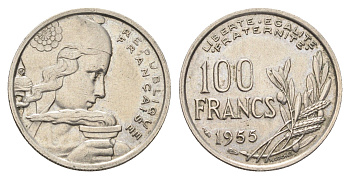 Франция 100 франков 1955  KM 919.1 медно-никель    4660-327