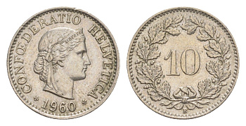 Швейцария 10 раппенов 1960 B KM 27 медно-никель 4625-234