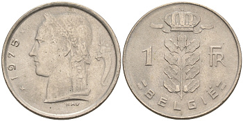 Бельгия 1 франк 1975 Belgie, Бодуэн I (1951-1993) KM 143.1 медно-никель 92-352