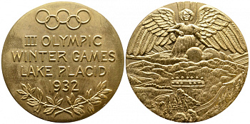 КАНАДА МЕДАЛЬ ND III ЗИМНИЕ ОЛИМПИЙСКИЕ ИГРЫ В ЛЕЙК-ПЛЕСИДЕ 1932 ГОДА, АНГЕЛ, ДИАМЕТР 50 мм. 1079-4-41