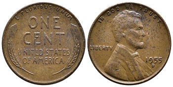 США 1 ЦЕНТ 1955 D ЛИНКОЛЬН KM А132 медь цинк 4364-726