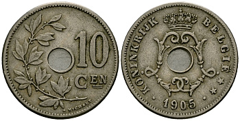 Бельгия 10 сантимов 1905 Belgie KM 53 медно-никель 4172-1225