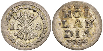 Голландия (Holland), Нидерланды 1 стивер 1764 KM 91 серебро 00-00