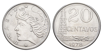 Бразилия 20 сентаво 1978 KM 579.1a нержавеющая сталь UNC 4642-1055