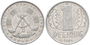 ГДР 1 пфенниг 1964 А KM 8.1 алюминий 4585-832