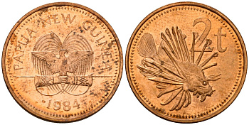 Папуа-Новая Гвинея 2 тойя 1984 Елизавета II (1953-) KM 2 бронза 4571-1234