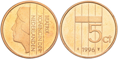 Нидерланды 5 центов 1996 Беатрикс (1980-2013) KM 202 бронза UNC 4116-255