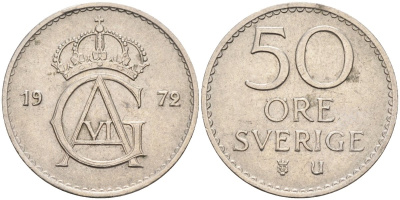 Швеция 50 эре 1972 Густав VI Адольф (1950-1973) KM 837 медно-никель 4582-755