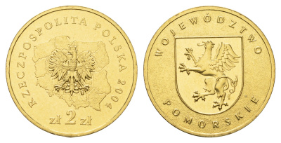 Польша 2 злотых 2004 MW, серия польские воеводства, Поморское воеводство KM 492 нордик UNC 4676-114