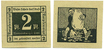 ВАЛЬДЕНБУРГ 2 ПФЕННИГА 1920 НОТГЕЛЬД, ЗЕМЛЯ БАДЕН-ВЮРТЕМБЕРГ Grabowski W3.19b бумага 6318-45-1-3