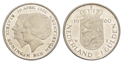 Нидерланды 1 гульден 1980 Коронация Королевы Беатрикс KM 200 никель UNC 4646-943