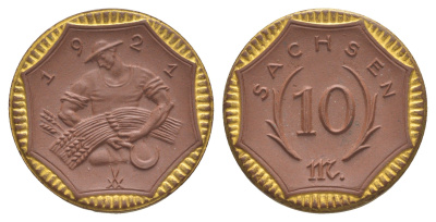 Саксония 10 марок 1921 Men18 27868.47, Scheuch 63b фарфор 1094-10-62