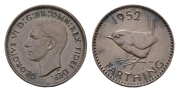 Великобритания 1 фартинг 1952 Георг VI (1936-1952) KM 867, Spink 4119 бронза 4659-832