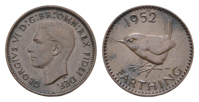 Великобритания 1 фартинг 1952 Георг VI (1936-1952) KM 867, Spink 4119 бронза 4659-832