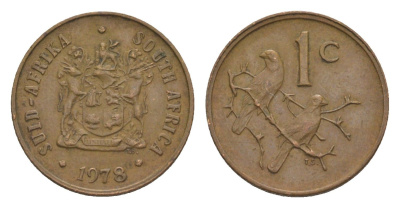 ЮАР 1 цент 1978 герб, капские воробьи KM 82 бронза 4609-1227