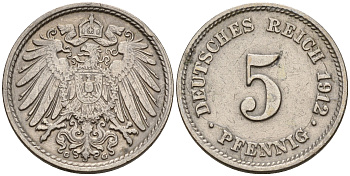 Германия 5 пфеннигов 1912 G KM 11, J.12 медно-никель    4152-1246