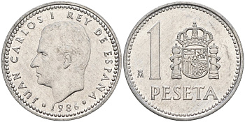 Испания 1 песета 1986 M, Хуан Карлос I (1975-2014) KM 821 алюминий 4155-513