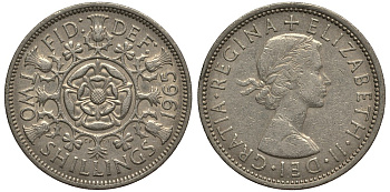 Великобритания 2 шиллинга (флорин) 1965 Елизавета II (1952-2022) KM 906 Spink 4146 медно-никель VG 4185-641