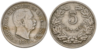 Люксембург 5 сантимов 1908 Вильгельм IV (1905-1912) KM 26 медно-никель 4602-353