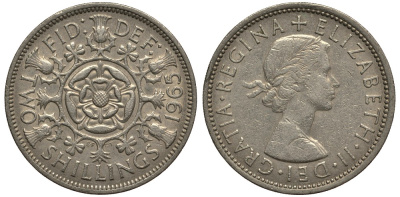 Великобритания 2 шиллинга (флорин) 1965 Елизавета II (1952-2022) KM 906 Spink 4146 медно-никель VG 4185-641