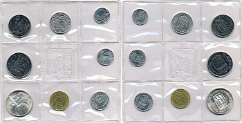 Сан-Марино годовой набор из 8 монет 1973 1, 2, 5, 10, 20, 50, 100 и 500 лир ребёнок держит голубя KM 22-29, в оригинальной пластиковой запайке серебро KM MS2 серебро UNC 5-4-3-42