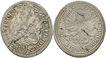 Силезия-Вюртемберг-Эльс 6 крейцеров 1713 CVL, Карл Фредерик Эльский (1704-1744) серебро 65-842