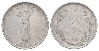Турция 25 курушей 1961 KM 892.2 нержавеющая сталь 4628-1023