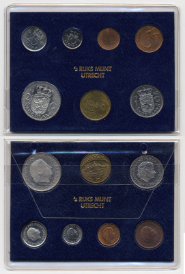 Нидерланды набор из 6 монет 1980 буклет, плюс жетон монетного двора    UNC  1-6-2-18