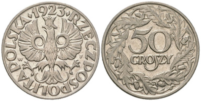 Польша 50 грошей 1923 MW Y 13 никель UNC 4618-767