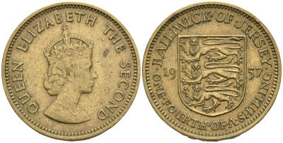Джерси 1/4 шиллинга 1957 Елизавета II (1952-) KM 22 никель латунь 4589-1247