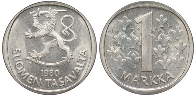 Финляндия 1 марка 1980 K KM 49а медно-никель UNC 259-433