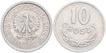 ПОЛЬША 10 ГРОШЕЙ 1973 MW KM АА47 алюминий 4528-218