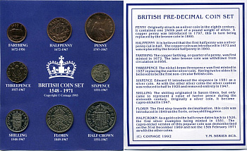 Великобритания набор из 8 монет 1942-1967 Британская монетная система, монеты из обращения, буклет 00-00